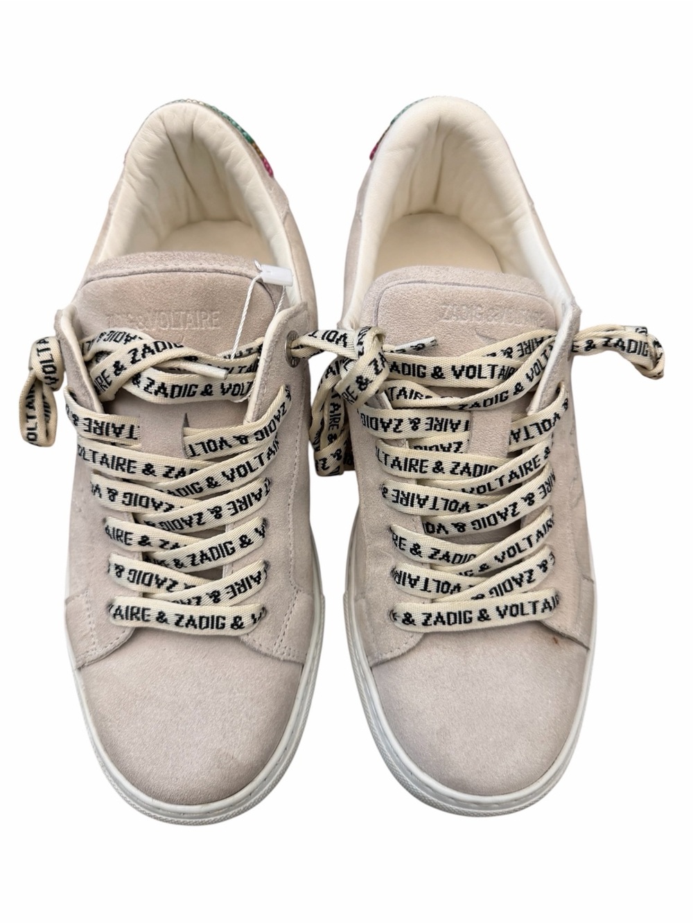 Zadig & Voltaire Cream Suede Lace-Up Sneakers